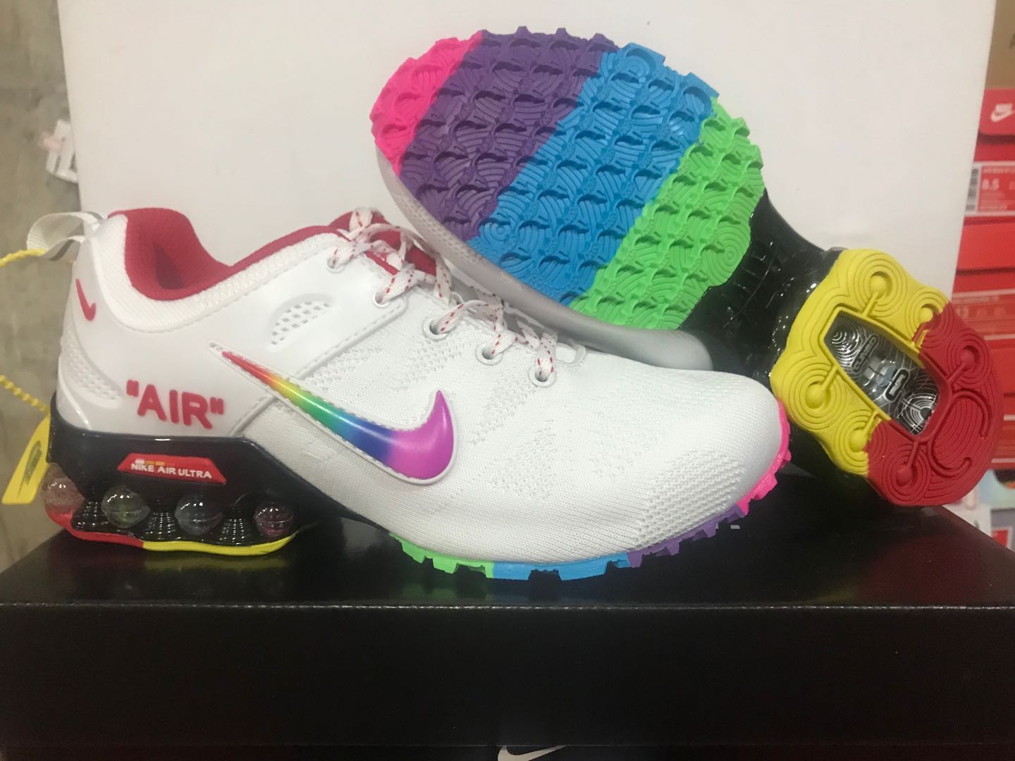 Women Nike Air Shox 2018 Flyknit White Colorful Shoes - Click Image to Close